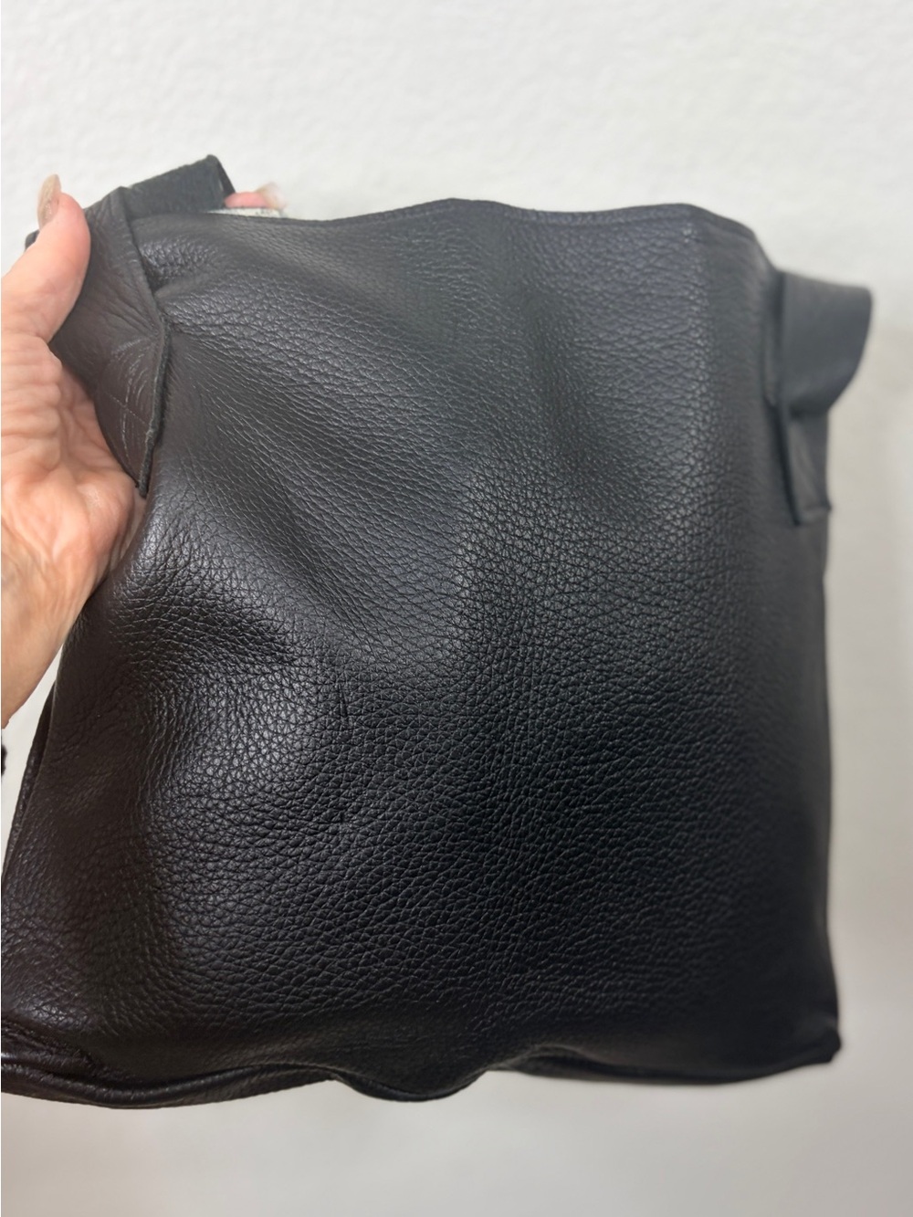 RENE DOMINO Artisan Black and White Leather Tote Bag with Calf Hair Front Panel - Picture 4 of 9